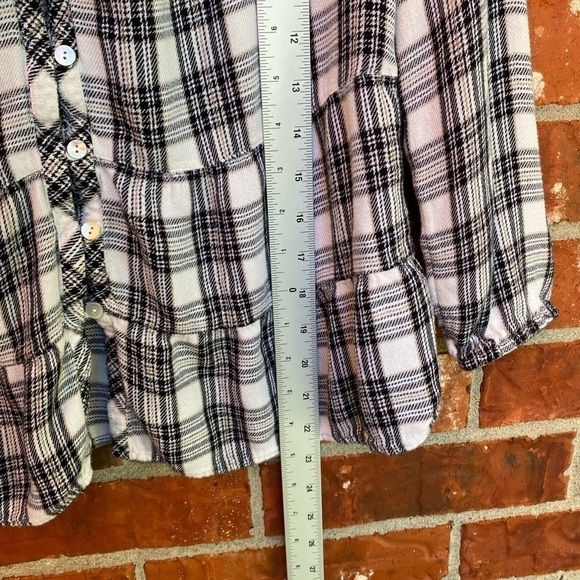 J. Jill Womens Small Petite Black Beige Plaid Skirted Button Front Shirt - Picture 8 of 9